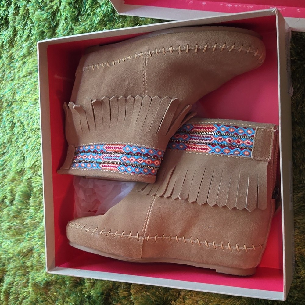 Tan moccasin ankle booties